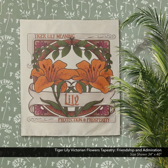 Tiger Lily Vintage Flowers Protection Prosperity Tapestry (Tiger Lily Victorian Flowers Tapestry: Protection and Prosperity–Antique White Background)