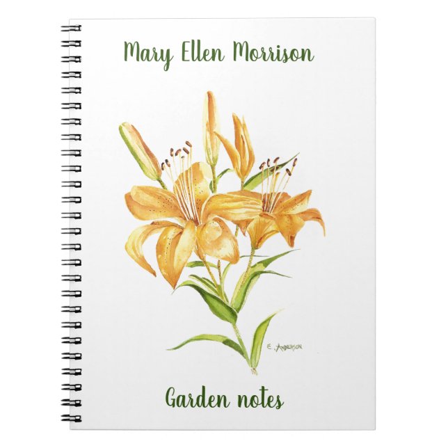 Tiger-lily watercolor flower notebook (Front)