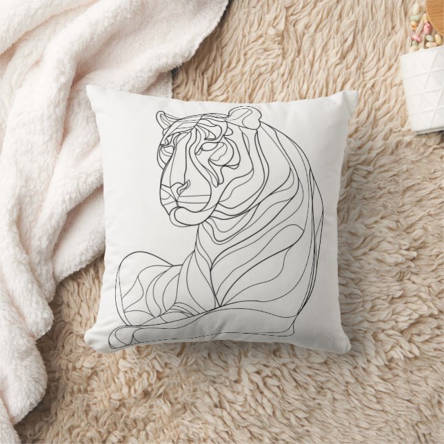 Tiger Line Art Throw Pillow (Blanket)
