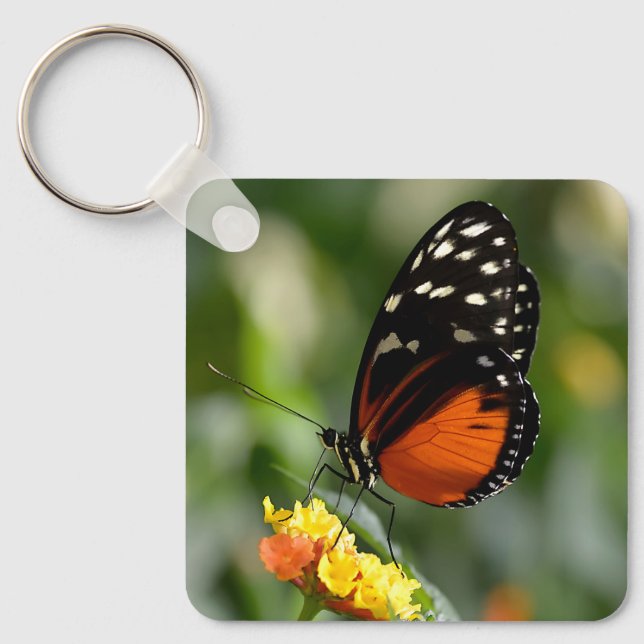 Tiger Longwing butterfly on flower  Keychain (Front)