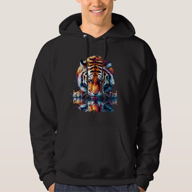 Tiger looking at Reflection in Water Hoodie (Front)
