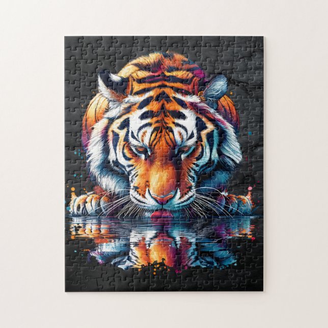 Tiger looking at Reflection in Water Jigsaw Puzzle (Vertical)