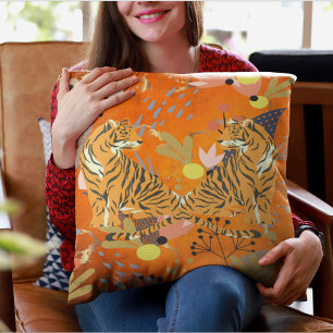 Tiger Lovebirds Elegance and Strength Throw Pillow