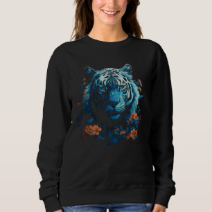 Tiger Lover Artwork Flower Animal Motif Tiger 1 Sweatshirt
