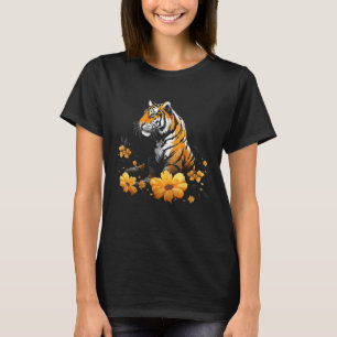 Tiger Lover Artwork Flower Animal Motif Tiger 6 T-Shirt
