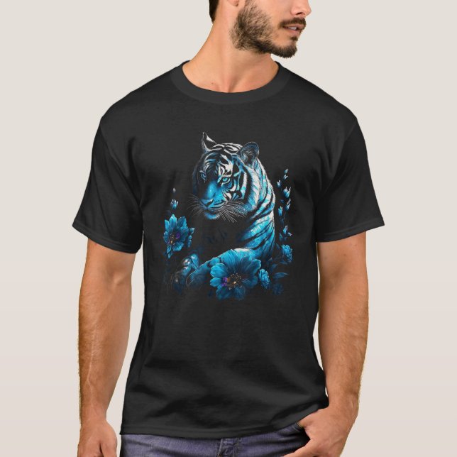 Tiger Lover Artwork Flower Animal Motif Tiger 9 T-Shirt (Front)