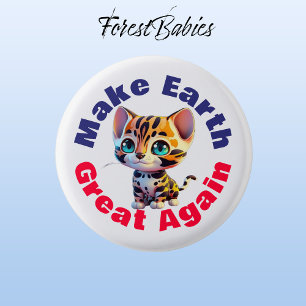 Tiger, Make Earth Great Again, Cute Environmental 1 Inch Round Button