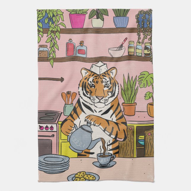 Tiger Making Tea Kitchen Towel (Vertical)