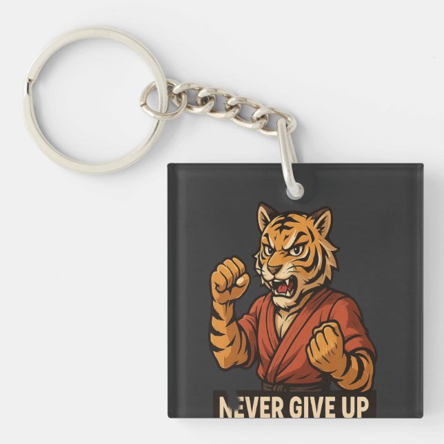 Tiger Martial Arts - Never Give up motivational  Keychain (Front)