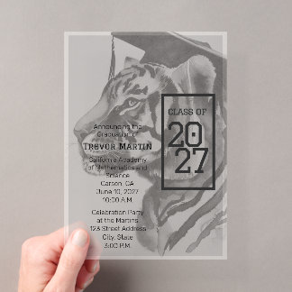 Tiger Mascot Custom Graduation Acrylic Invitations