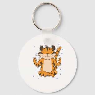 Tiger meditates big cat predator zoo keychain