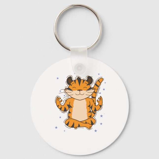 Tiger meditates big cat zoo keychain (Front)
