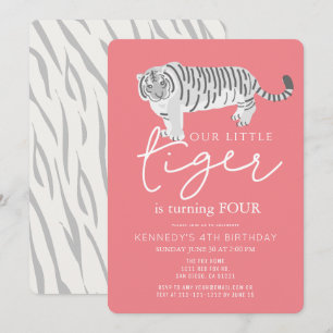 Tiger Modern Pink Kids Birthday Invitation