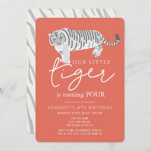 Tiger Modern Red Kids Birthday Invitation