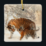 tiger mom and baby porcelain ornament<br><div class="desc">Tiger mom and baby porcelain ornament. Start a collection today.</div>