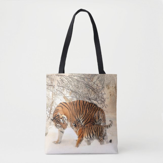 tiger mom and baby tote bag (Front)