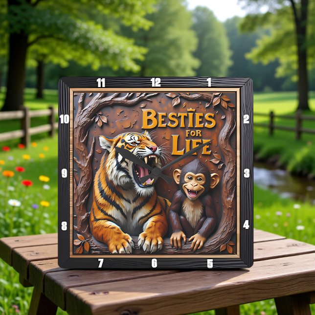 Tiger Monkey Tree Friends Square Wall Clock (Creator Uploaded)