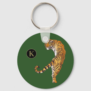 Tiger Monogram Green Background Keychain