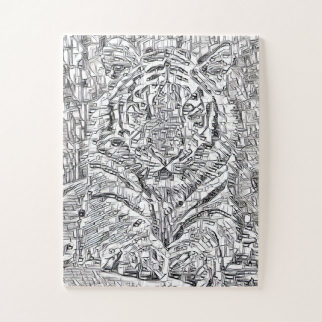 Tiger Mosaic Tiles in Black and White Jigsaw Puzzle (Vertical)