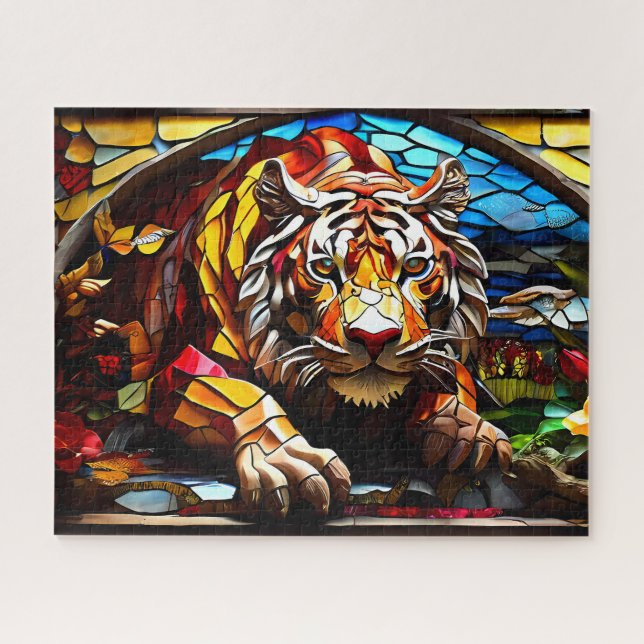 Tiger Mosaic Vitre Tiré Puzzle (Horizontal)