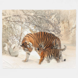 Tiger Mother and Cub Custom Fleece Blanket, Large