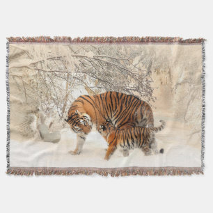 Tiger Mother and Cub Throw Blanket