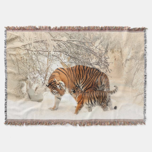 Tiger Mother and Cub Throw Blanket (Front)