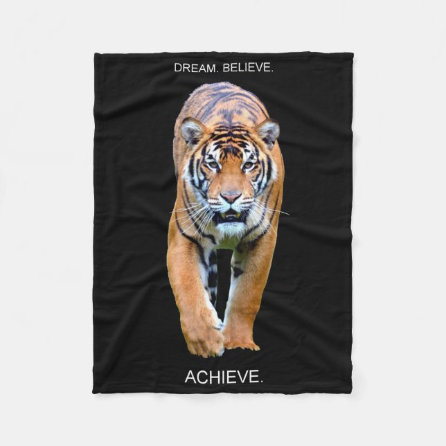 Tiger Motivational Achievement Success Quotes Fleece Blanket (Front)