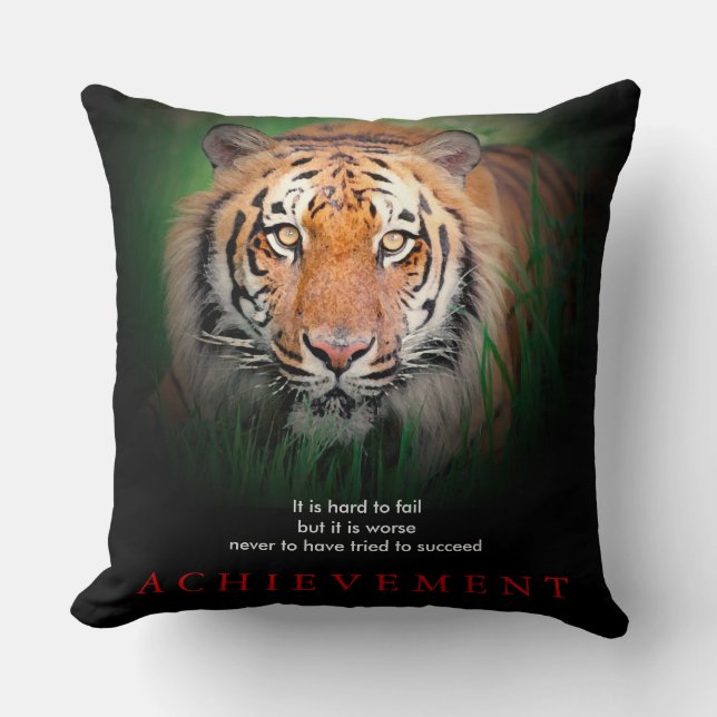 Tiger Motivational Achievement Throw Pillow (Front)