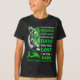 Tiger Motivational Green Ribbon Mental Health Awar T-Shirt
