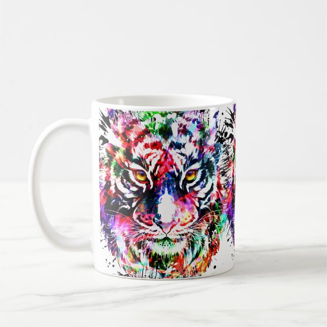 Tiger Mug | Colourful Tiger Drawing | Abstract Art (Left)