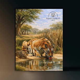 Tiger National Park Ranthambor India Watercolor Postcard