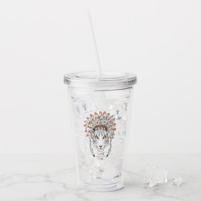 Tiger Native American Indian Chief Acrylic Tumbler (Front Ice)