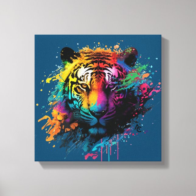 Tiger Neon Ink Splash Canvas Print (Front)