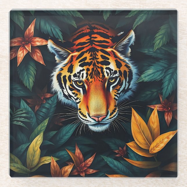 “Tiger of Mine” – Colourful Tiger Portrait Glass Coaster (Front)