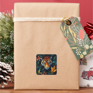 “Tiger of Mine” – Colourful Tiger Portrait Square Sticker