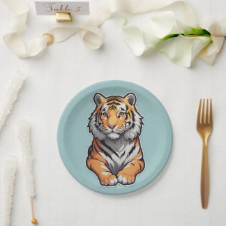 Tiger on a Sky Blue Background Paper Plate