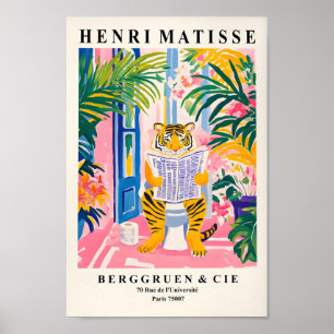 Tiger On A Toilet, Funny Bathroom Wall Art, Pink D Poster