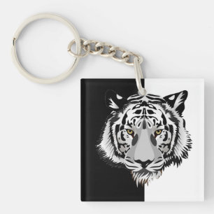 Tiger on black and white keychain