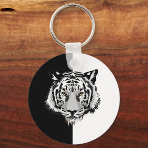 Tiger on black and white keychain