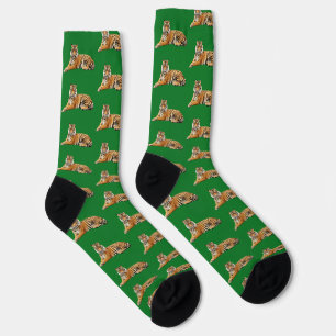 Tiger on Green Background Socks