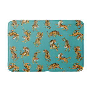 Tiger on Teal Pattern Bath Mat