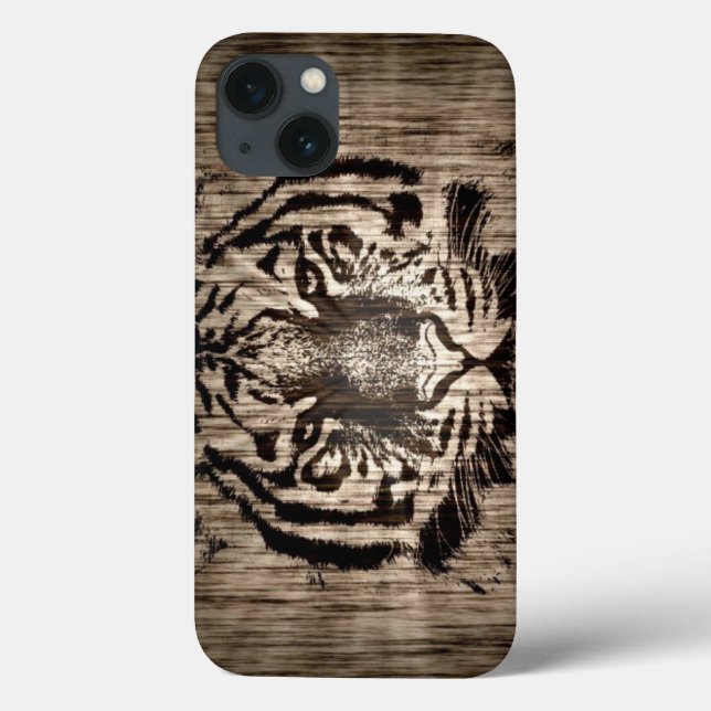 Tiger on Wood Grain 2 Case-Mate iPhone Case (Back)