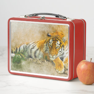 Tiger painting metal lunch box