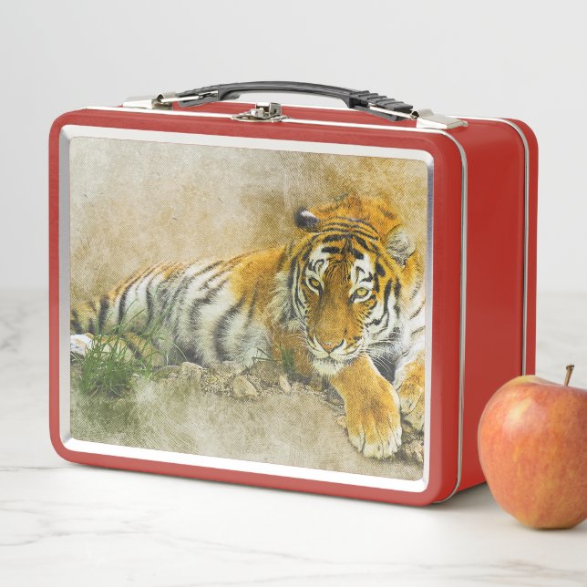 Tiger painting metal lunch box (In Situ)