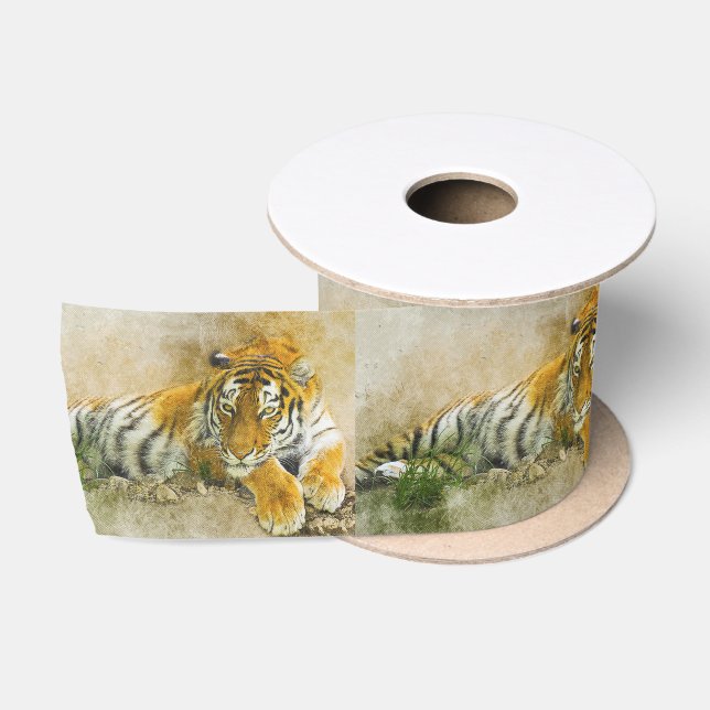 Tiger painting satin ribbon (Spool)