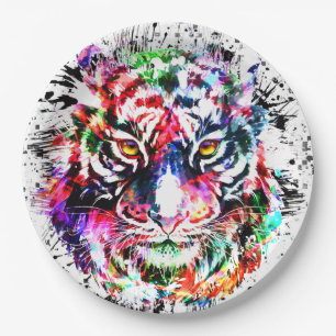 Tiger Paper Plate - Colourful Drawing Abstract Art