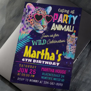 Tiger Party Animal Colourful BIrthday Invitation