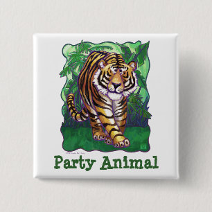 Tiger Party Centre 2 Inch Square Button