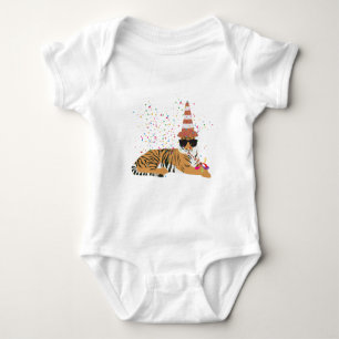 Tiger Partying - Animals Having a Party Baby Bodysuit